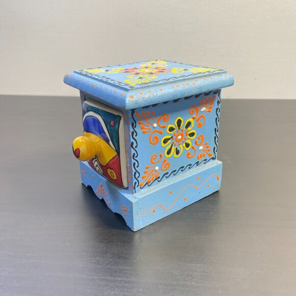 Hand Painted Wood and Ceramic Drawer Jewellery Box, Trinket Storage, Handmade. - Picture 4 of 10